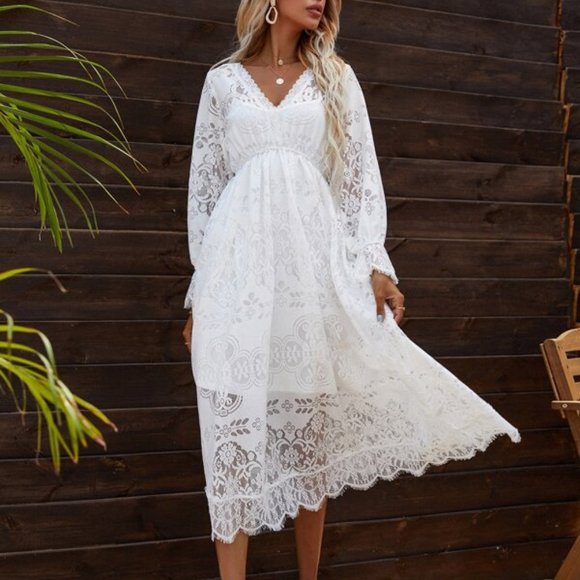 Boho Beauty All over Lace Flounce Sleeve maxi Dress - Picture 14 of 16